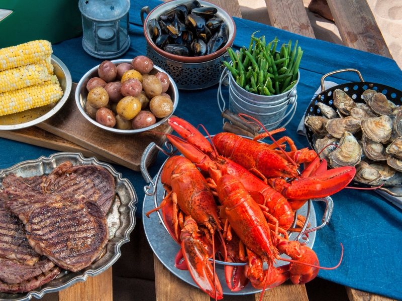 Beach picnic with lobster